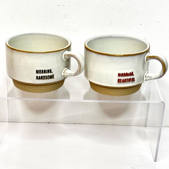 Hearth & Hand Magnolia 10oz Mugs Morning Handsome Beautiful Stoneware Pair of 2 - Picture 1 of 12